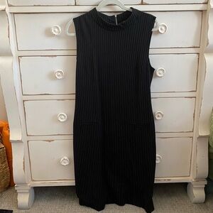 Sharagano Black Pinstripe Midi Dress